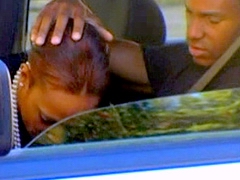 Sex-starved black girl Arizona doing hot blowjob in car